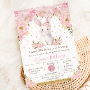 Schattige Sweet Bunny Rabbit Pink Floral Baby show Kaart