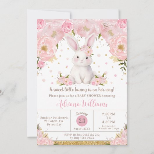 Schattige Sweet Bunny Rabbit Pink Floral Baby show Kaart (Voorkant)