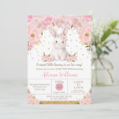 Schattige Sweet Bunny Rabbit Pink Floral Baby show Kaart (Staand voorkant)