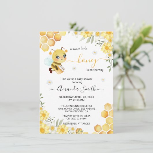 Schattige Sweet Little Honey Bee Girl Baby shower Kaart (Staand voorkant)