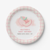 Schattige Sweet Pink Gingham Peach Baby shower Papieren Bordje (Voorkant)