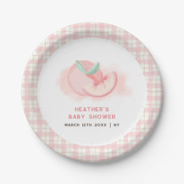 Schattige Sweet Pink Gingham Peach Baby shower Papieren Bordje