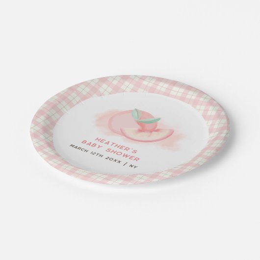 Schattige Sweet Pink Gingham Peach Baby shower Papieren Bordje (Gekanteld)
