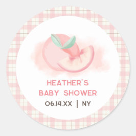Schattige Sweet Pink Gingham Peach Baby shower Ronde Sticker