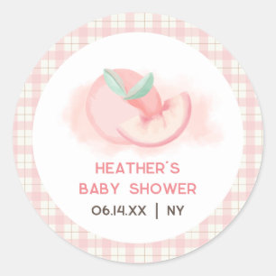 Schattige Sweet Pink Gingham Peach Baby shower Ronde Sticker