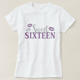 Schattige Sweet Sixteen 16 Verjaardag Paarse T-shirt