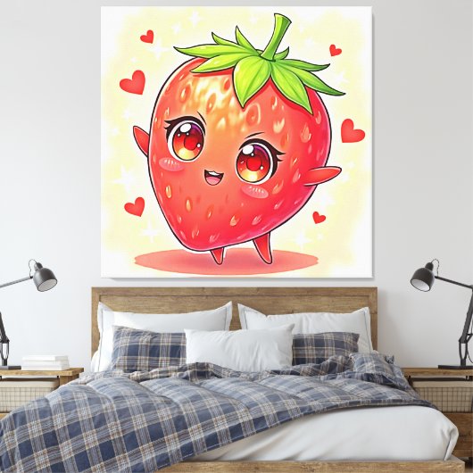 Schattige Sweet Strawberry Bliss Canvas Afdruk (Insitu (Slaapkamer))