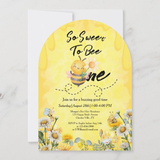 Schattige Sweet to Bee One Wildflower 1e verjaarda Kaart (Achterkant)