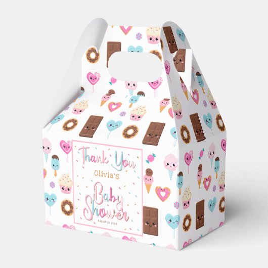 Schattige Sweet & Treats Baby shower Dank u Bedankdoosjes (Voorkant Zijde)