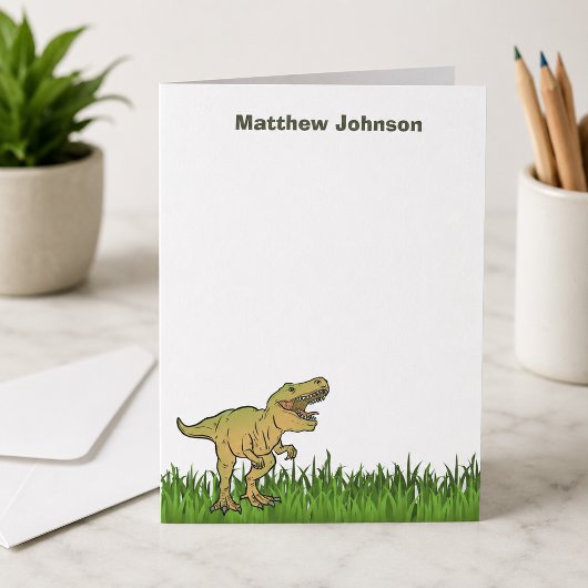 Schattige T.rex Dinosaur Boy Naam Bedankkaart