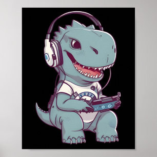 Schattige T. Rex-dinosauriër speelt videogame Game Poster