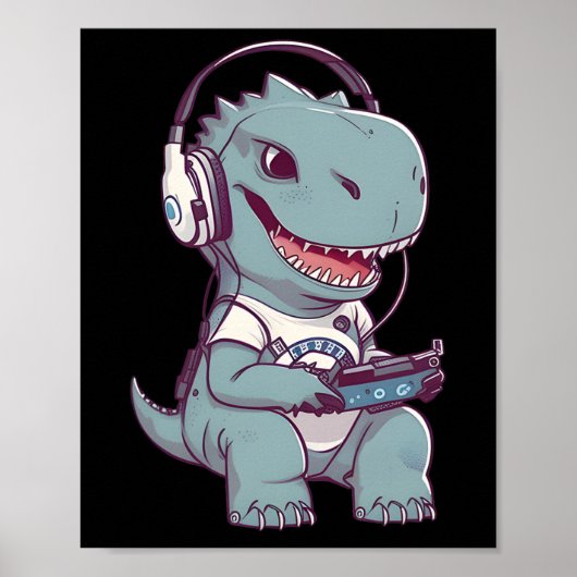 Schattige T. Rex-dinosauriër speelt videogame Game Poster (Voorkant)