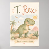 Schattige T. Rex Dinosaurus Nursery Waterverf Poster (Voorkant)