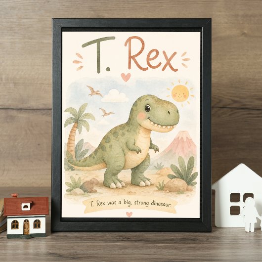 Schattige T. Rex Dinosaurus Nursery Waterverf Poster