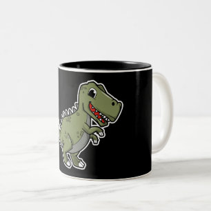 Schattige T-Rex Dinosaurus Sticker – Grappige Cart Tweekleurige Koffiemok