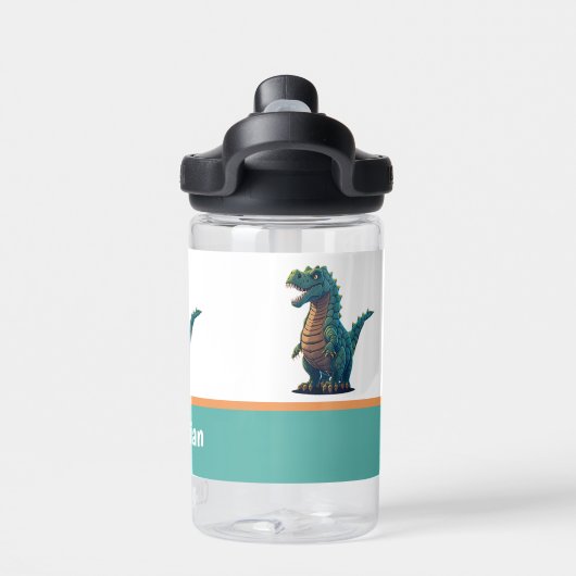 Schattige T-Rex Gelukkige Dinosaurus Tyrannosaurus Waterfles (Achterkant)