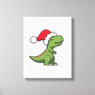 Schattige T-Rex in Kerstmannenhoed – Kerstmis Dino Canvas Afdruk