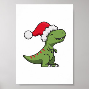 Schattige T-Rex in Kerstmannenhoed – Kerstmis Dino Poster