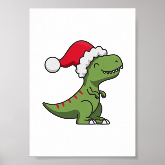 Schattige T-Rex in Kerstmannenhoed – Kerstmis Dino Poster (Voorkant)
