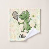 Schattige T-Rex tennisspeler gepersonaliseerd Washandje (Wasdoekje)