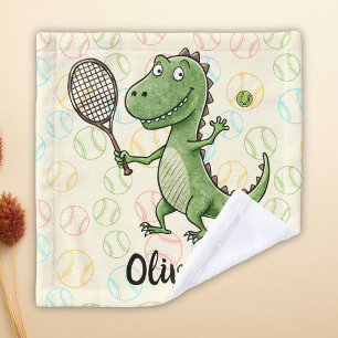 Schattige T-Rex tennisspeler gepersonaliseerd Washandje