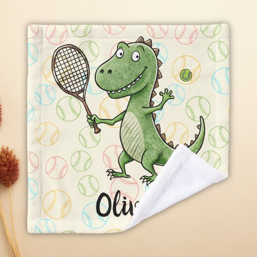 Schattige T-Rex tennisspeler gepersonaliseerd Washandje