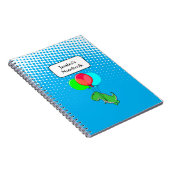 Schattige T-Rex vliegt met ballonnen in blauwe luc Notitieboek (Rechterzijde)