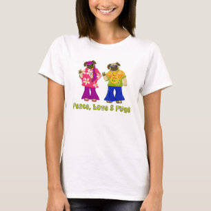 Schattige T - shirts voor vrede, liefde en pugs