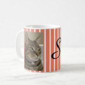 Schattige Tabby Cat gepersonaliseerd gestreept Koffiemok (Voorkant links)