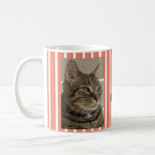 Schattige Tabby Cat gepersonaliseerd gestreept Koffiemok (Links)