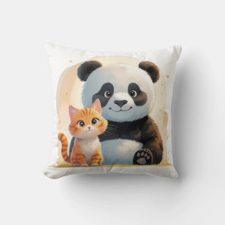 Schattige Tabby Cat & Giant Panda - Speelse Vriend Kussen