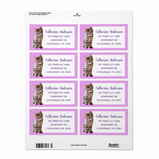 Schattige Tabby Cat Kitten Lavendel Groot Etiket (Full Sheet)