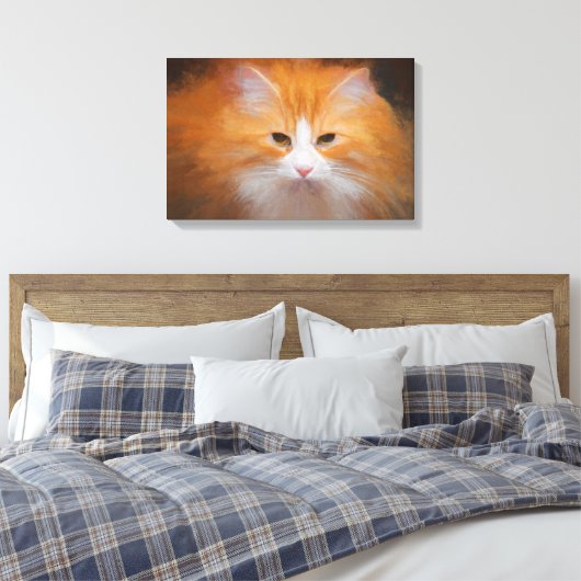 Schattige Tabby Cat Sinaasappel Wit Fluffy Mooi Canvas Afdruk (Insitu (Slaapkamer))