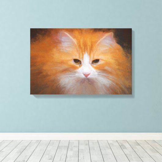 Schattige Tabby Cat Sinaasappel Wit Fluffy Mooi Canvas Afdruk (Insitu (Houten vloer))