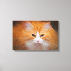 Schattige Tabby Cat Sinaasappel Wit Fluffy Mooi Canvas Afdruk