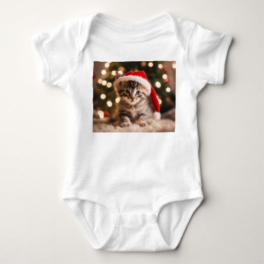 Schattige Tabby Christmas Kitten, Santa Kitty Cat Romper (Voorkant)
