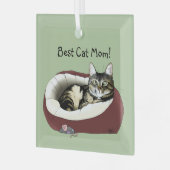 Schattige Tabby Kat Groen Moederdag Glas Ornament (Voorkant links)