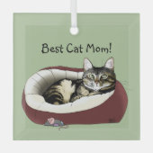 Schattige Tabby Kat Groen Moederdag Glas Ornament (Voorkant)