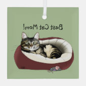 Schattige Tabby Kat Groen Moederdag Glas Ornament (Achterkant)