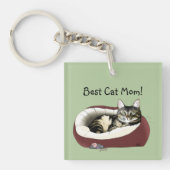 Schattige Tabby Kat Groen Moederdag Sleutelhanger (voorkant)
