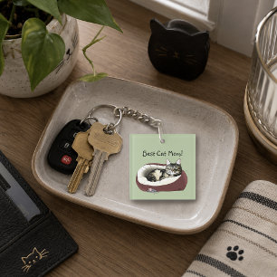 Schattige Tabby Kat Groen Moederdag Sleutelhanger