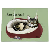 Schattige Tabby Kat Groene Moederdag Groot Cadeauzakje (Voorkant)