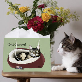 Schattige Tabby Kat Groene Moederdag Groot Cadeauzakje