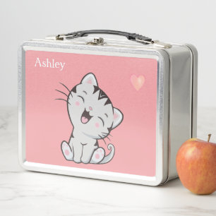 Schattige Tabby Kat & Hart op Licht Roze