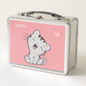 Schattige Tabby Kat & Hart op Licht Roze (Voorkant)