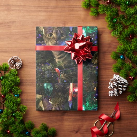 Schattige tabby kat in kerstboom cadeaupapier (Feestdagen Geschenken)