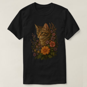Schattige Tabby Kat met Wilde Bloemen – Bloemrijke T-shirt