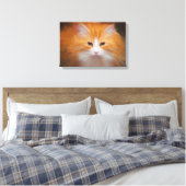 Schattige Tabby Kat Oranje Witte Pluizige Mooie Canvas Afdruk (Insitu (Slaapkamer))
