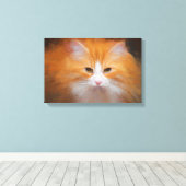 Schattige Tabby Kat Oranje Witte Pluizige Mooie Canvas Afdruk (Insitu (Houten vloer))