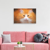Schattige Tabby Kat Oranje Witte Pluizige Mooie Canvas Afdruk (Insitu (Woonkamer))
